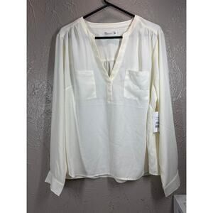 89th & Madison Womens Ivory Cloud Dancer long Sleeve Top‎ Shirt Blouse Sz XL NWT